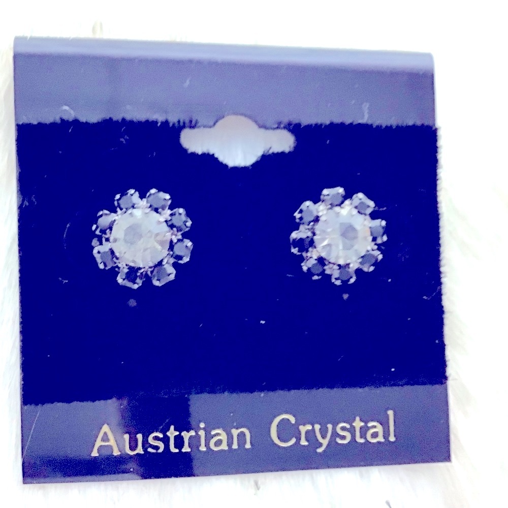 Austrian Crystal Pierced Earrings in a Delicate Round Pattern